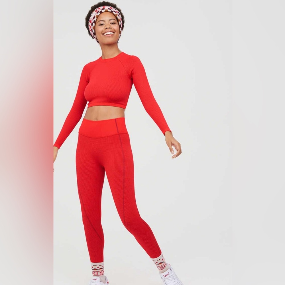 OFFLINE By Arie Seamless Waffle Holiday Red High-Waisted Leggings Sz:XL
